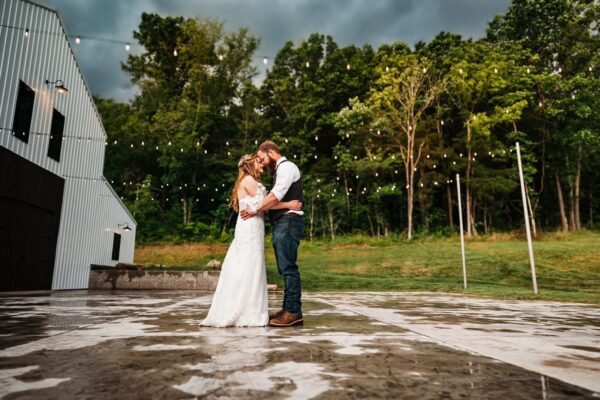 bride and groom dancing on kleffner valley patio